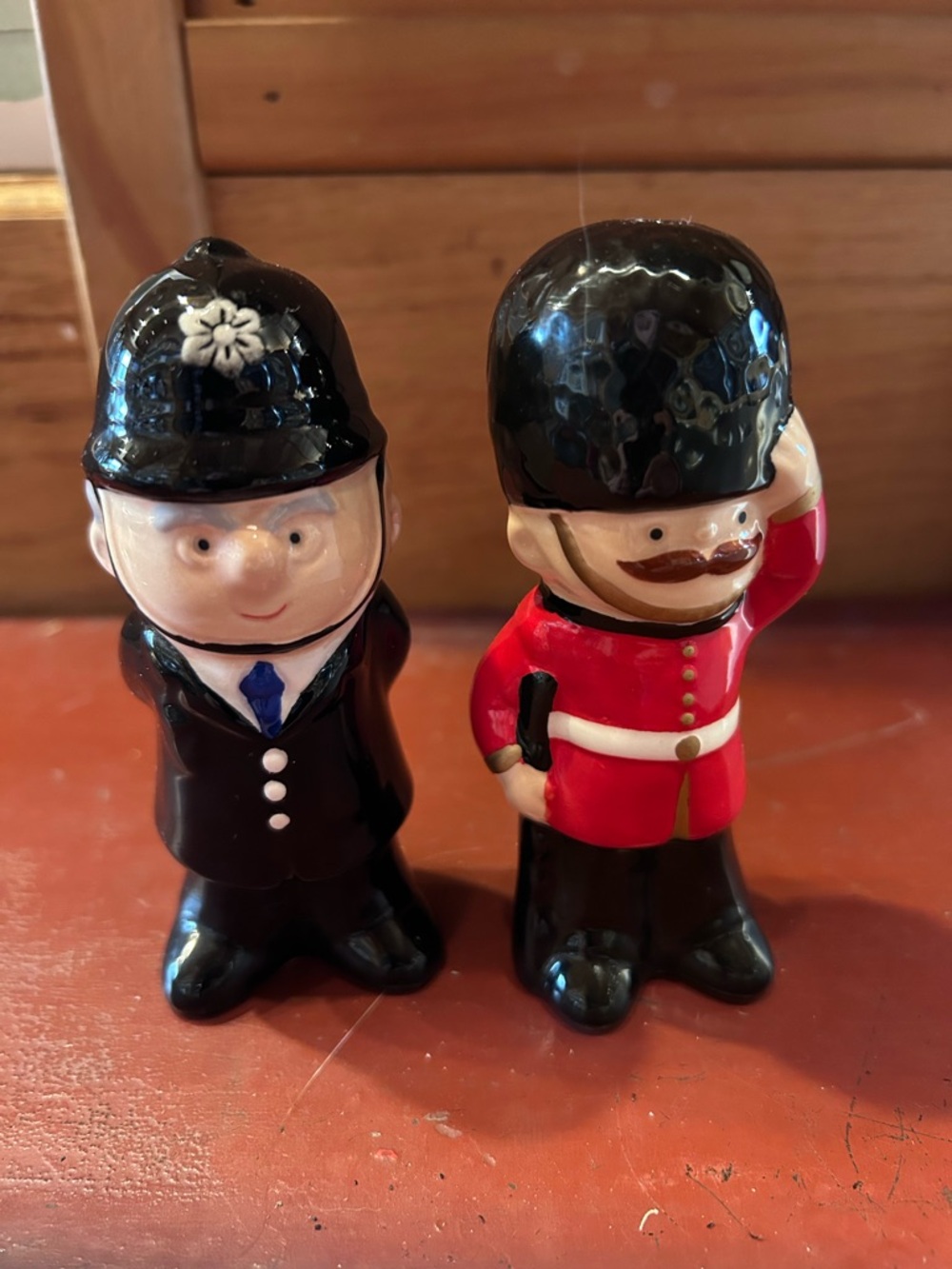 Ceramic British Bobby and Guard Salt & Pepper Shakers - Black and Red
